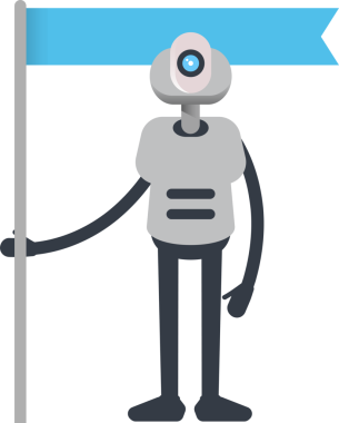 Robot Karakteri Bayrak Direğini Tutuyor