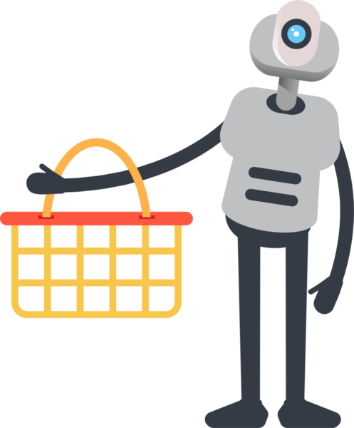 Robot Karakteri Alışveriş Sepeti Tutuyor