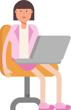 Dizüstü bilgisayarda çalışan Ofis Kadını Karakteri