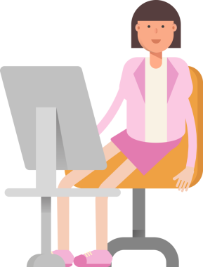 Masaüstünde Çalışan Ofis Kadını Karakteri