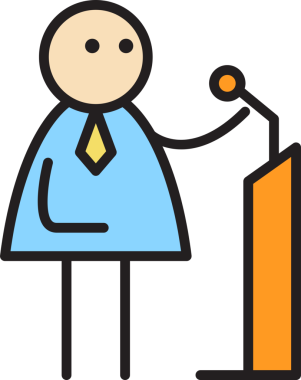 İş adamı Podyum Çubuğu Figüründe Konuşuyor