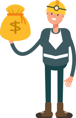 Madenci Karakteri Dolar Çuvalı Tutuyor