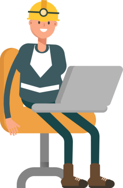 Dizüstü bilgisayarda çalışan Madenci Karakteri