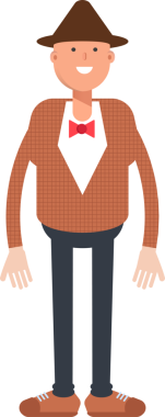 Şapkalı ve papyonlu adam karakter çizimi yapıyor.