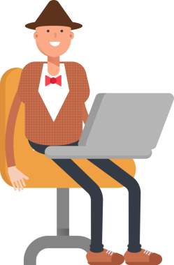 Şapkalı ve papyonlu adam karakter çizimi yapıyor.