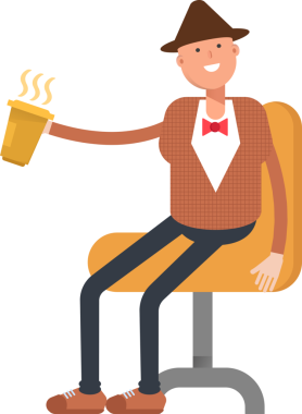 Şapkalı ve papyonlu adam karakter çizimi yapıyor.