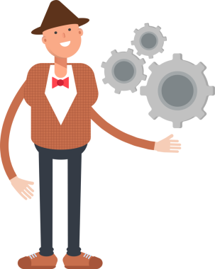 Şapkalı ve papyonlu adam karakter çizimi yapıyor.