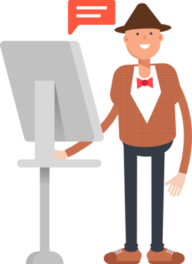 Şapkalı ve papyonlu adam karakter çizimi yapıyor.