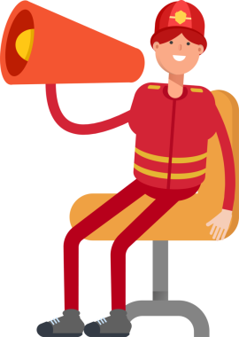 İtfaiyeci Karakteri ve Megafon 'un İllüstrasyonu
