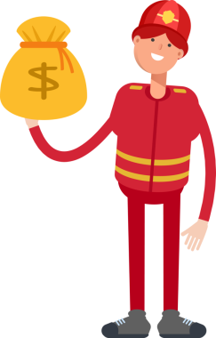 İtfaiyeci Karakteri tasviri Dolar Çuvalı Tutma