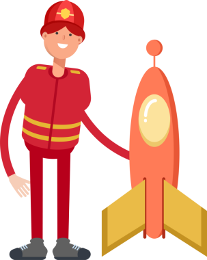 İtfaiyeci Karakteri ve Roket Çizimi