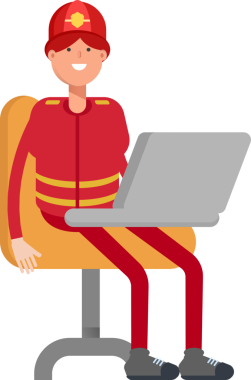 Dizüstü bilgisayarda çalışan İtfaiyeci Karakteri