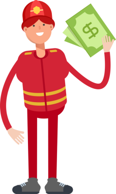 İtfaiyeci Karakterinin İllüstrasyonu Dolar Banknotları