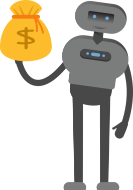 İnsansı Robot Karakteri Dolar Çuvalı Tutuyor