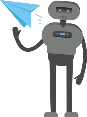 İnsansı Robot Karakteri Kağıt Uçak Tutuyor