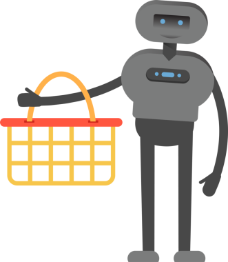 İnsansı Robot Karakteri Alışveriş Sepeti Tutuyor