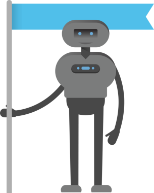 İnsansı Robot Karakteri Bayrak Direğini Tutuyor