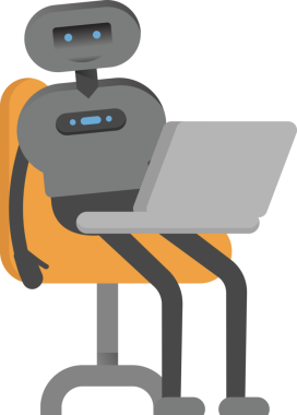 Dizüstü bilgisayarda çalışan İnsansı Robot Karakteri