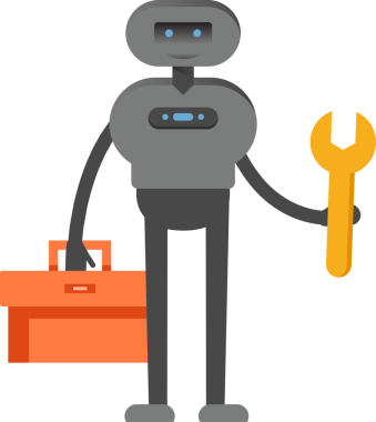 İnsansı Robot Karakteri Araç Kutusu ve Anahtarı Tutuyor