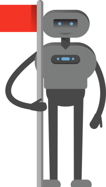 İnsansı Robot Karakteri Bayrak Direğini Tutuyor