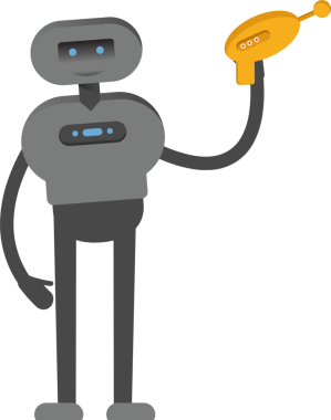 İnsansı Robot Karakteri Uzay Silahı Tutuyor