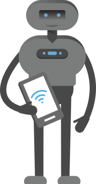 İnsansı Robot Karakteri Akıllı Telefonu Tutuyor