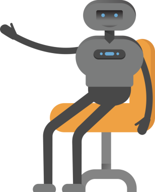 Ofis Sandalyesinde oturan İnsansı Robot Karakteri