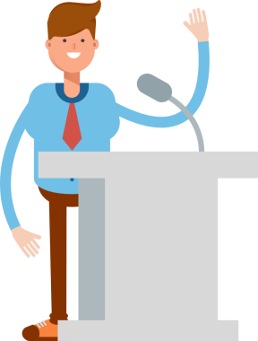 İş Adamı Karakteri Kürsüde Konuşuyor