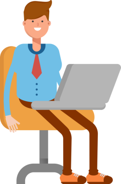 Dizüstü bilgisayarda çalışan İşadamı Karakteri
