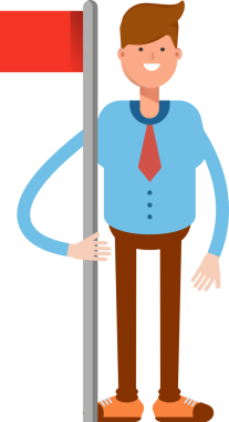 İşadamı Karakteri Bayrak Direğini Tutuyor