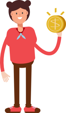 Sevimli Kız Karakteri Bir Dolarlık Para Tutuyor