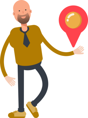 Kel İşadamı Karakteri Harita İğnesi Tutuyor