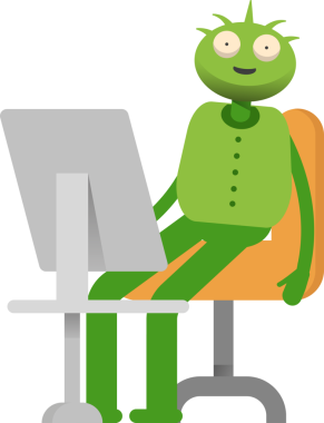 Masaüstünde Çalışan Sevimli Canavar Karakteri