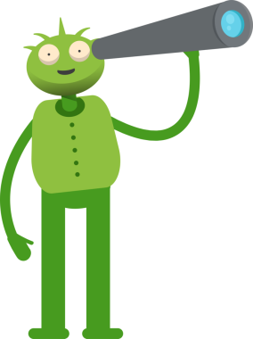 Dürbün kullanan Sevimli Canavar Karakteri