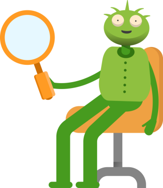 Sevimli Canavar Karakteri Oturan ve Tutan Büyüteç