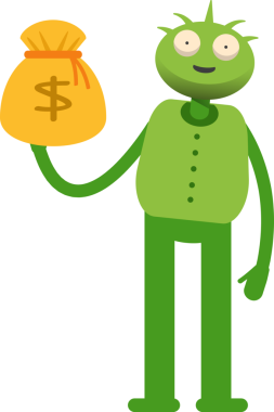 Sevimli Canavar Karakteri Dolar Çuvalı Tutuyor