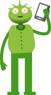 Akıllı telefondan konuşan Sevimli Canavar Karakteri