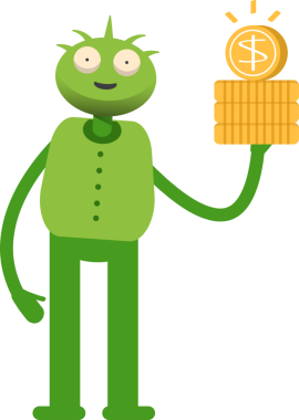 Sevimli Canavar Karakteri Bir Dolarlık Para Tutuyor