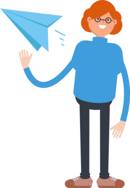 İnek Kadın Karakteri Kağıt Uçak Tutuyor