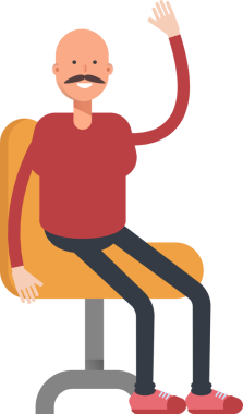 Sandalyede oturan Kel Adam Karakterinin İllüstrasyonu