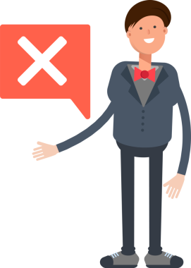 Nazik İşadamı Karakteri ve Yanlış İşaretin İllüstrasyonu