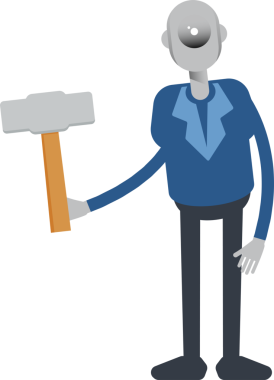 Robot Çalışan Karakteri Çekiç Tutma Aracı