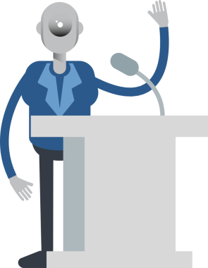 Robot Çalışan Karakteri Kürsüde Konuşuyor