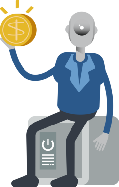 Robot Çalışan Karakteri Güvenli ve Doların Üzerinde Oturuyor