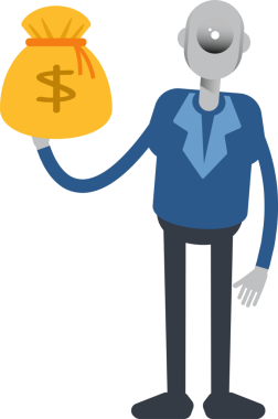 Robot Çalışan Karakteri Dolar Çuvalı Tutuyor