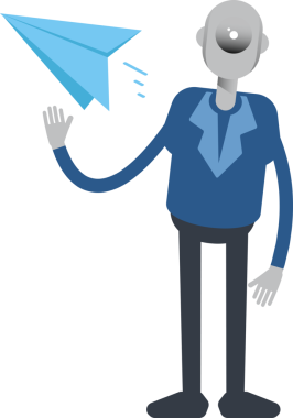 Robot Çalışan Karakteri Kağıt Uçak Tutma