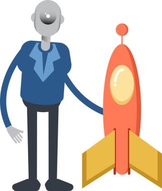 Robot Çalışan Karakteri ve Roket