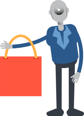 Robot Çalışan Karakteri Alışveriş Çantası Tutuyor