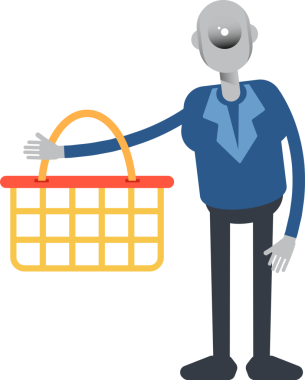 Robot Çalışan Karakteri Alışveriş Sepeti Tutuyor