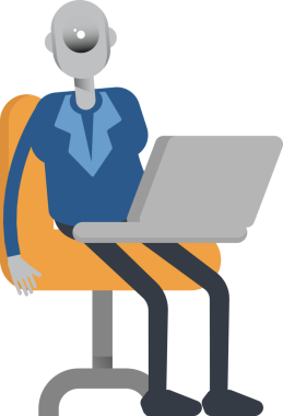 Dizüstü bilgisayarda çalışan Robot Çalışan Karakteri